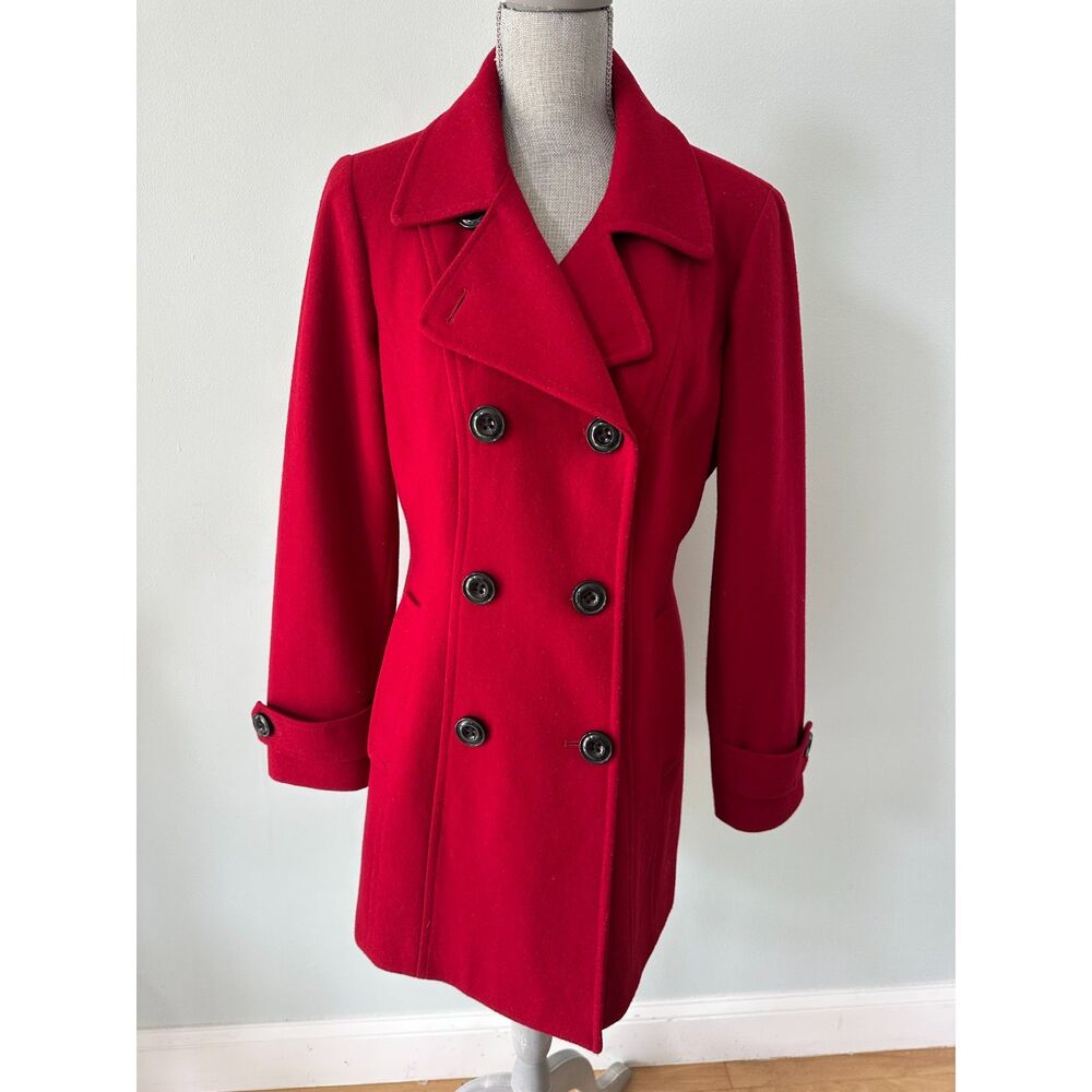 Croft & Barrow Red Wool Blend Pea Coat Double Breasted Trench Women's size M